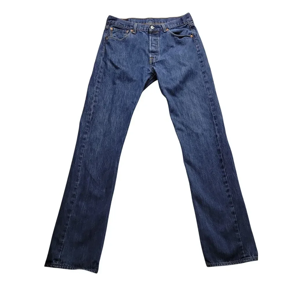 Levi's 501 Jeans Mens W33 L36 Blue Button Fly Straight Leg Denim Classic Fit